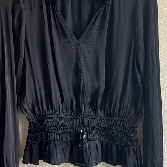 EXPRESS Peplum Tie Neck Black Blouse - Picture 4 of 5